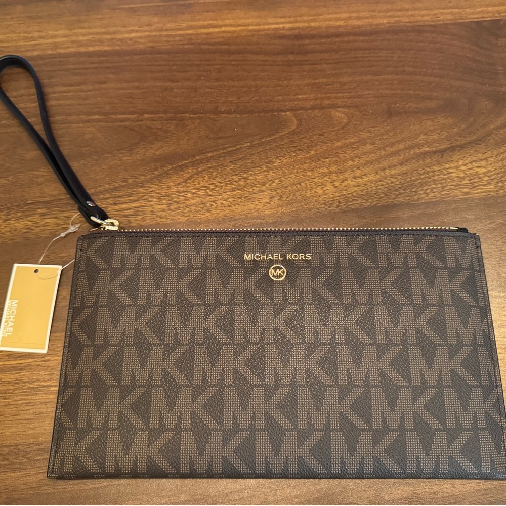 Michael Kors Brown Signature MK Zip Wristlet